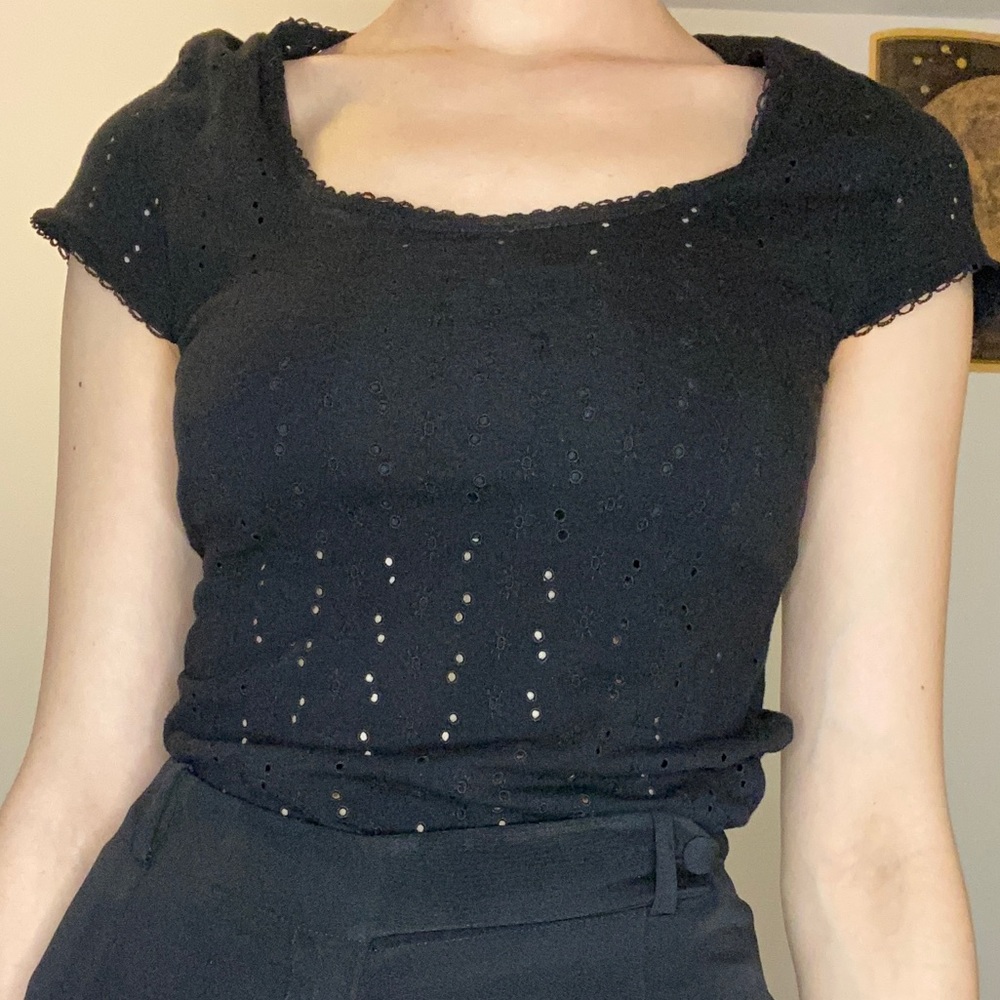 Joseph Black Casual Top Eyelets Size 3 minimalist